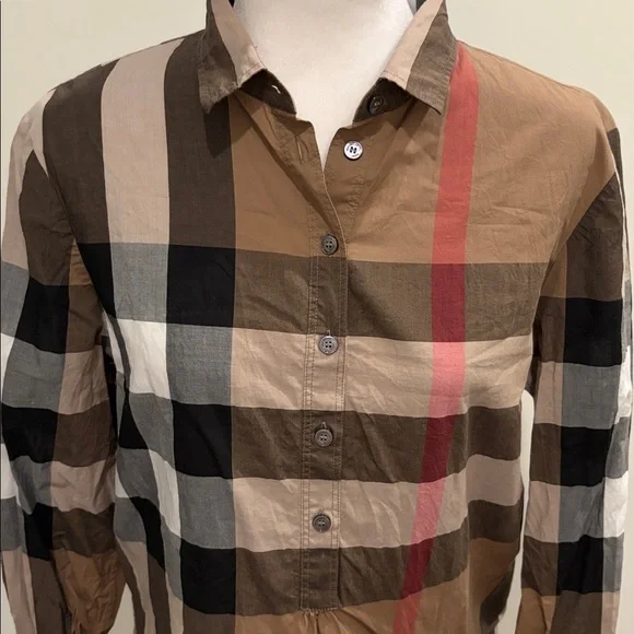 Burberry Cotton Popover Tunic Blouse Sz L - Picture 3 of 9